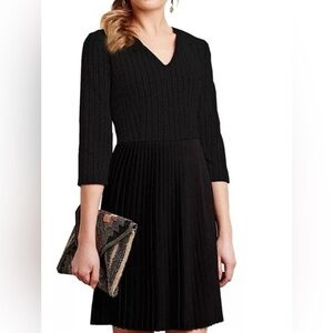 Ganni x Anthropologie Black Pleated Knit A-Line Cocktail Mini Dress Small
